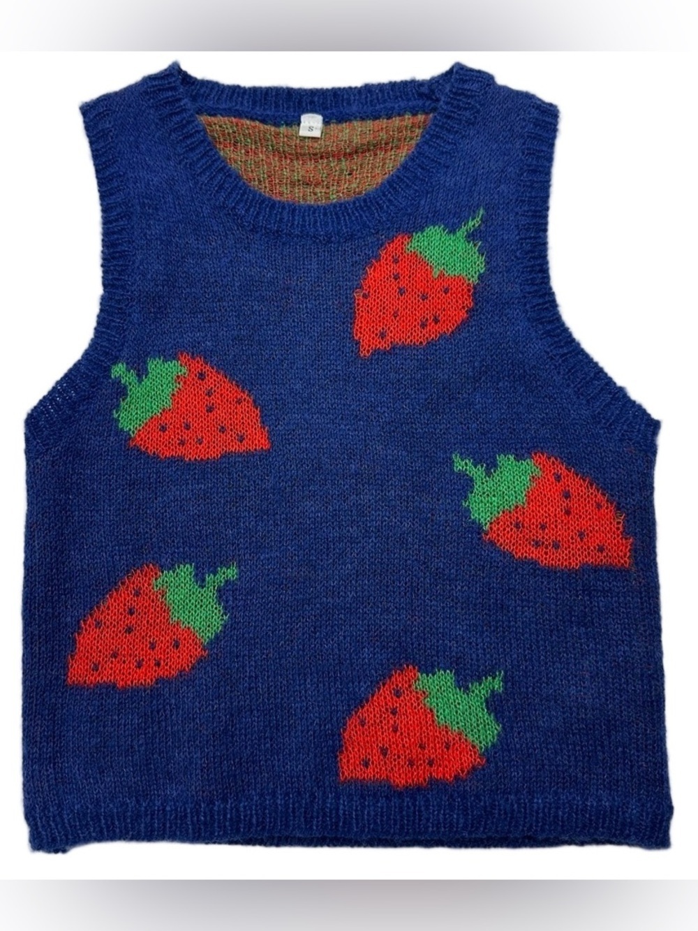 Strawberry print knit vest Womens XS Junior Small mohair blend pullover Kawaii